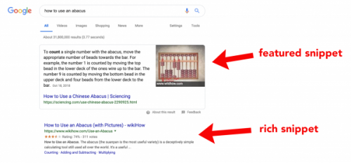 core difference between featured snippets and rich snippets
